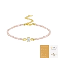 Pink faceted beaded S925 silver bracelet with golden moissanite accent and GRA report - 925 Silver (16+5cm) / Moissanite (50 Points) + Light Pink Bead (3) (With GRA Cert)