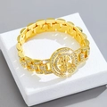 Hip-Hop-Goldarmband mit drehbarem Dollar-Anhänger und funkelndem Kristallbesatz - Goldenes Armband mit Uhrenarmband-Dollar 8 Zoll (20 cm)