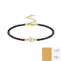Elegant S925 gold-plated moissanite bracelet with faceted black spinel beads and GRA report - 925 Silver (16+5cm) / Moissanite (50 Points) + Black Bead (5) (With GRA Cert)