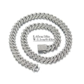 11mm silver rhombus Cuban link necklace with white rhinestones and 45cm chain - 18inch/45cm / Silver