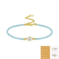 Elegant gold-plated S925 silver bracelet with blue faceted beads and GRA moissanite stone - 925 Silver (16+5cm) / Moissanite (50 Points) + Light Blue Bead (1) (With GRA Cert)