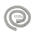Détail du collier cubain 11mm serti de strass montrant les dimensions de 50cm de long - Argent