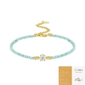 S925 silver gold-plated bracelet with light green beads and round Moissanite pendant - 925 Silver (16+5cm) / Moissanite (50 Points) + Green Bead (4) (With GRA Cert)