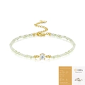 S925 silver gold-plated bracelet with light green beads and Moissanite gemstone - 925 Silver (16+5cm) / Moissanite (50 Points) + Light Green Bead (6) (With GRA Cert)