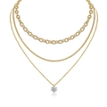 Gouden halsketting met drie lagen, kabelketting en briljante ronde solitaire hanger - Moissaniet 2ct