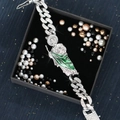 Bracciale cubano hip hop 12mm con ciondolo San Giuda e dettagli in smalto verde - Bracciale 20CM / Argento Verde Maglia Cubana