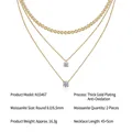 Triple-layered gold-plated minimalist necklace with 8mm and 6.5mm moissanite stones - Triple Layered Style (N15467) / 1ct+2ct