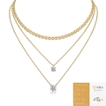 Triple layer gold plated necklace with anchor chain and Moissanite stone pendants - Triple Layered Style (N15467) / 1ct+2ct (With GRA Cert)