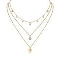 Gelaagde gouden ketting met zirkonia steentjes en een gepolijste ronde bolhanger - 1ct+1ct+6 Stuks