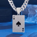 Collana hip hop con ciondolo asso di picche con strass e catena cubana in argento - Collana Catena Cubana con Ciondolo Asso di Picche / Argento
