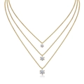 Three-layer 18K gold layered necklace featuring three round-cut sparkling stones - Triple Layered Style (N15317) / 50 Points+1ct+2ct
