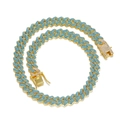 Iced out 14mm Cuban link chain in gold finish with blue and clear rhinestones - Gold+Blue Zirconia