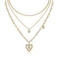 Drielaagse 18K vergulde zilveren ketting met hart hanger en trendy paperclip ketting - 1ct+1ct+50 Punten