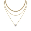 Goudkleurige drielaagse ketting met schakelketting en fonkelende zirkoon hanger - Moissaniet 3ct