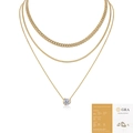 Drielaagse gouden Moissanite-ketting met Cubaanse schakel en stralende ronde hanger - Moissaniet 3ct (Met GRA-certificaat)