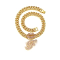 Detail of hip hop gold chain with rhinestone lip pendant and sparkling letter F charm - Gold Letter F