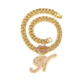 Close-up of hip-hop cuban chain with pink rhinestone lips and letter A pendant - Gold Letter H