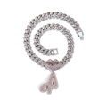 Collana cubana hip hop con labbra rosa e ciondolo a lettera A con strass - Ciondolo + Catena Cubana da 20 Pollici / Lettera A argento