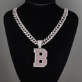 Collar hip hop con colgante de letra B y circonitas cúbicas en rosa y blanco - Alfabeto B Plata-Rosa (PDT802)