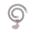 Detail of hip hop cuban chain with pink and white rhinestones and a red lip pendant - Silver Letter G