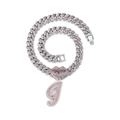 Detail of hip-hop cuban chain necklace with pink rhinestone lips and number 9 pendants - Silver Letter I