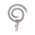 Detail of silver cuban chain with pink lips and rhinestone letter I pendant - Silver Letter J