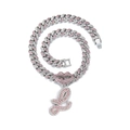 Close-up of hip-hop silver chain with pink crystal lips and letter L letter charm - Silver Letter L