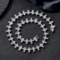 Hip hop 13mm silver cross link chain necklace with full zircon pavé diamonds - Bracelet (20cm) / Silver