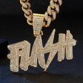 Golden iced out Cuban link chain necklace with FLASH letter pendant in hip-hop style - Pendant Only (No Chain) / Gold