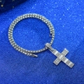 Ciondolo a croce in argento hip hop con strass su una collana tennis - Pendaglio Croce Argento + Catena Tennis 4mm 20 pollici