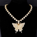 Collar de cadena de corazón dorado con colgante de mariposa de diamantes - Collar de Mariposa de Corazón Dorado