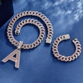 Conjunto de cadena cubana con piedras rosas y colgante letra A para estilo hip hop - Letra A Plata Rosa (Collar + Pulsera)