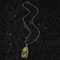 Saint Jude gold religious necklace with green enamel and white zircon stones on black sand - Gold (St. Jude) - With 60cm Stainless Steel Curb Chain