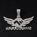 Iced out winged circle pendant with FARAMAREEN lettering on silver twist chain - Silver Pendant