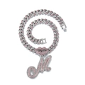 Collier à maillons cubains avec pendentif lèvres roses et lettre M en strass - Lettre M Argent
