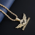 Hip hop style gold plated iced out wings pendant with FARAMAREEN letters on twist rope chain - Gold Wings Pendant + 20inch Rope Chain
