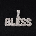 Ciondolo con lettere BLESS in argento con cristalli e catena cubana in stile hip hop - Solo Ciondolo a Lettera Argentato (Senza Catena)
