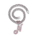 Chaîne cubaine argentée hip-hop avec lèvres strass rose et pendentif N - Lettre N Argent