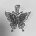 Hip hop style silver butterfly pendant with full sparkling diamonds in a luxury finish - Silver Pendant Only