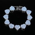 Silbernes Herz-Gliederarmband mit hellblauen Strasssteinen und Klappverschluss - Blauer Strass / Armband 8inch(20CM)