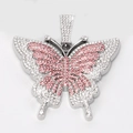 Hip hop butterfly pendant necklace with pink and white rhinestones in silver finish - Pink Pendant