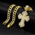 Ciondolo a croce dorato con zirconi e catena cubana per gioielli stile hip hop - Croce d'Oro + Catena Cubana da 20 Pollici