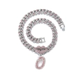 Chaîne cubaine argentée avec lèvres en strass roses et pendentif lettre O style hip hop - Lettre O Argent
