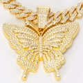 Hip hop cuban link necklace with large gold plated butterfly pendant and full rhinestones - Gold Pendant Only