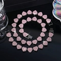 Pink iced-out heart Cuban chain necklace with black metal base in hip hop style - Pink