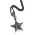 Hip hop roterende pentagram hanger ketting met paarse zirkoon en zwart metaal - Paarse Hanger (Zilveren Touwketting)