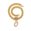 Chaîne cubaine hip hop dorée avec lèvre en strass rose et pendentif lettre O - Lettre O Or