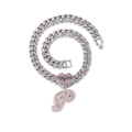 Chaîne cubaine en strass roses avec lèvres étincelantes et pendentif lettre P - Lettre P Argent