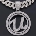 Ciondolo lettera U d'argento con catena cubana scintillante in stile hip hop - Ciondolo Solo con Piastra Rotonda Argento Lettera U (Senza Catena)