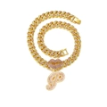 Collier chaîne gourmette dorée avec pendentifs lèvres roses et lettre P strass - Lettre P Or